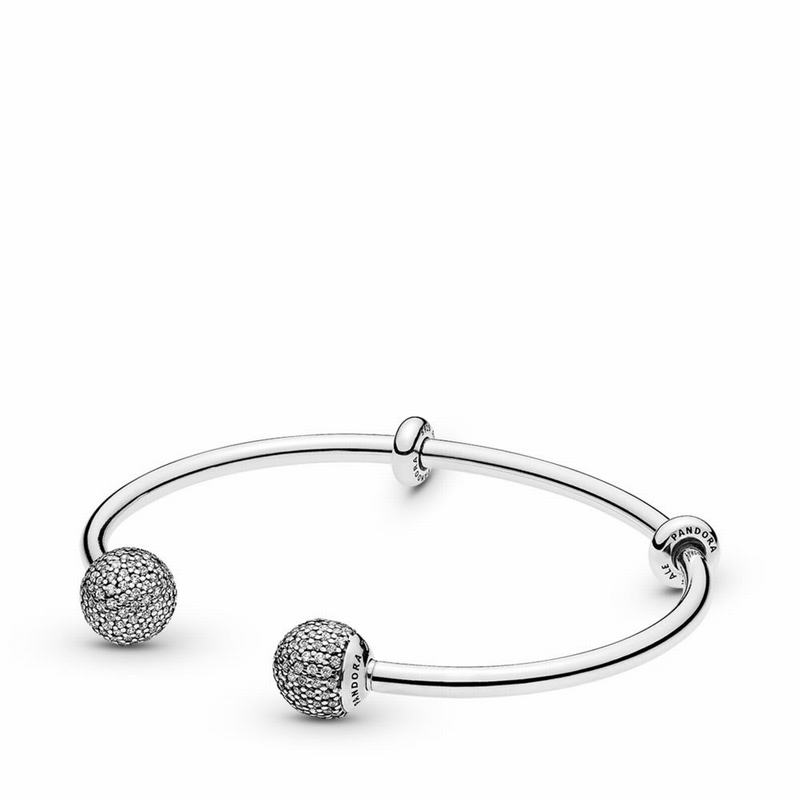 Pandora Open Bangle Bracelet Ireland - Sterling Silver/Silicone/Cubic Zirconia - 302761MNC